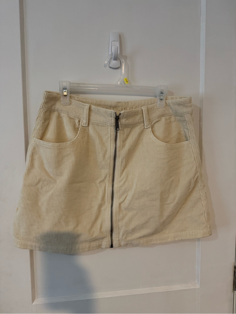 American Eagle Outfitters Cream Corduroy Zip-Front Mini Skirt